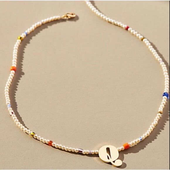 Anthropologie Serephine for Anthropologie Beaded Monogram Pendant Necklace, Lett - Picture 1 of 3